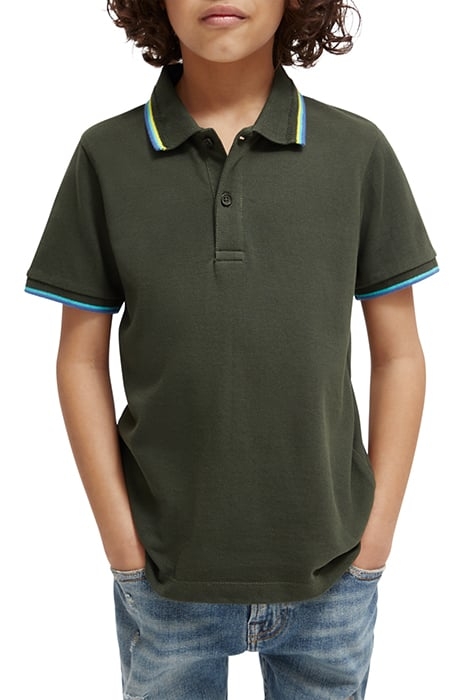 BOYS COTTON IN CONVERSION POLO WITH CONTRAST TIPPING FOREST 1