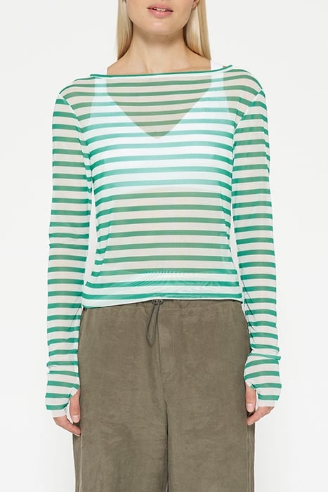 MESH TEE STRIPE ECRU/APPLE GREEN 1
