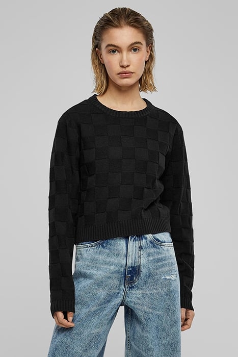 LADIES CHECK KNIT SWEATER BLACK 1