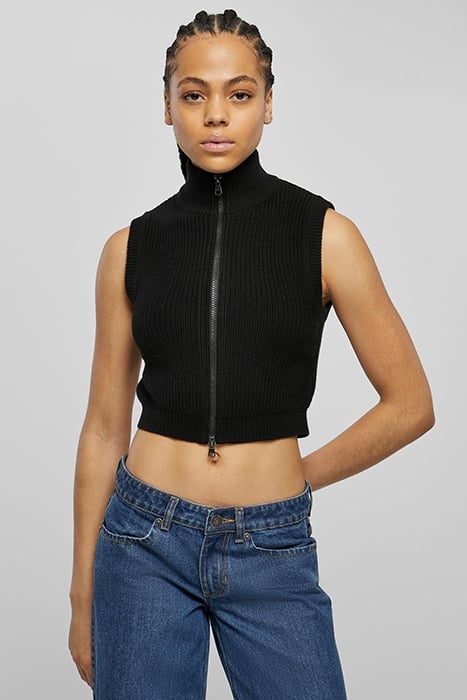 LADIES SHORT KNIT VEST BLACK 1