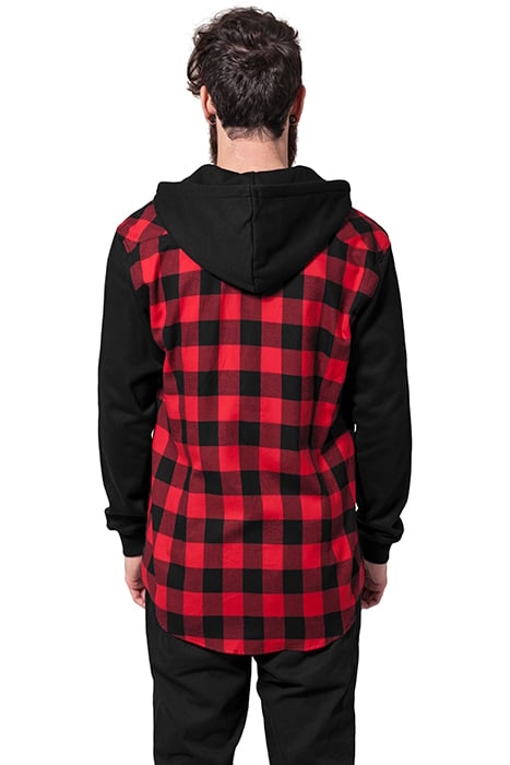 HOODED CHECKED FLANELL SWEAT SLEEVE SHIRT BLK/RED/BL 2