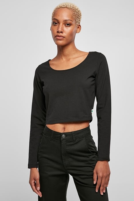 LADIES ORGANIC WIDE NECK CROPPED LONGSLEEVE BLACK 1