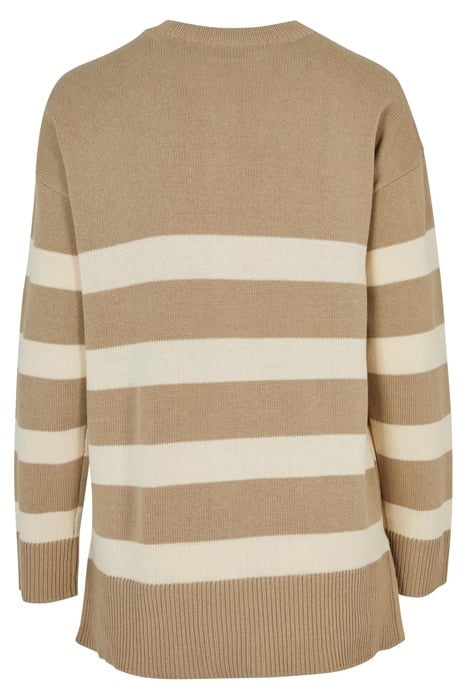 LADIES STRIPED KNIT CREW SWEATER WETSAND/SAND 4