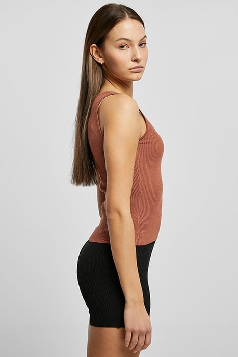 LADIES RIB KNIT ASYMMETRIC TOP TERRACOTTA 7