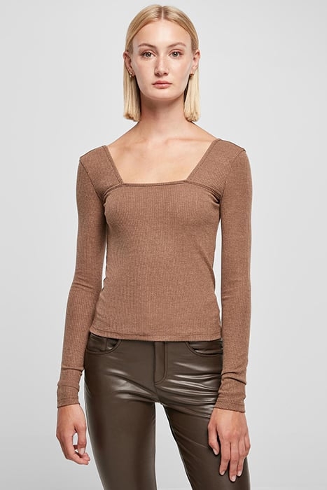 LADIES RIB SQUARED NECKLINE LONGSLEEVE DARKKHAKI 1