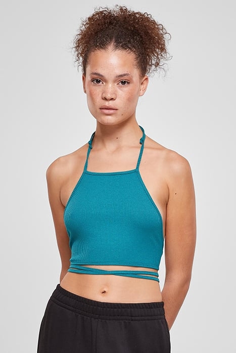 LADIES RIB TRAPEZE CROPPED TOP WATERGREEN 1