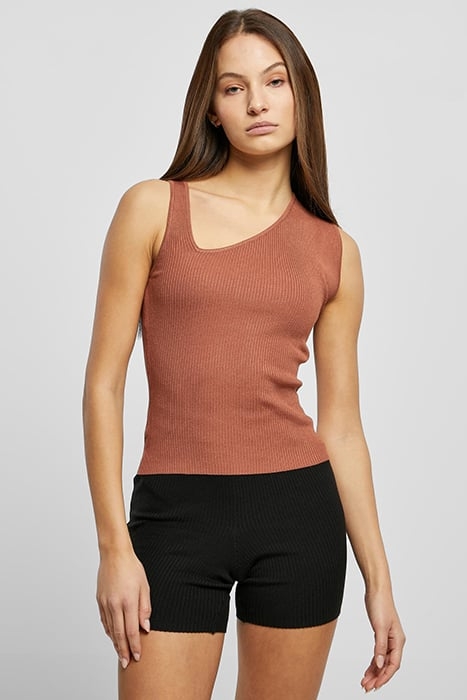 LADIES RIB KNIT ASYMMETRIC TOP TERRACOTTA 1
