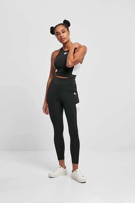 LADIES STARTER SPORTS CROPPED TOP BLACK/WHITE 3