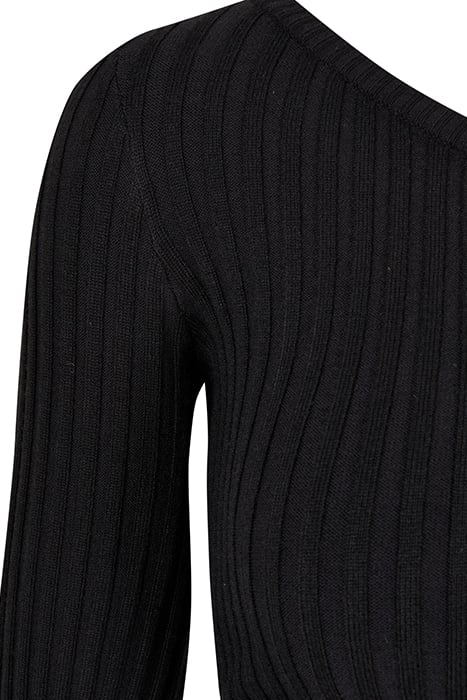 LADIES SHORT RIB KNIT ONE SLEEVE SWEATER BLACK 6