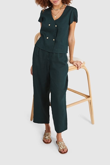 IMPERIAL GREEN LINEN BUTTONED WRAP TOP 3
