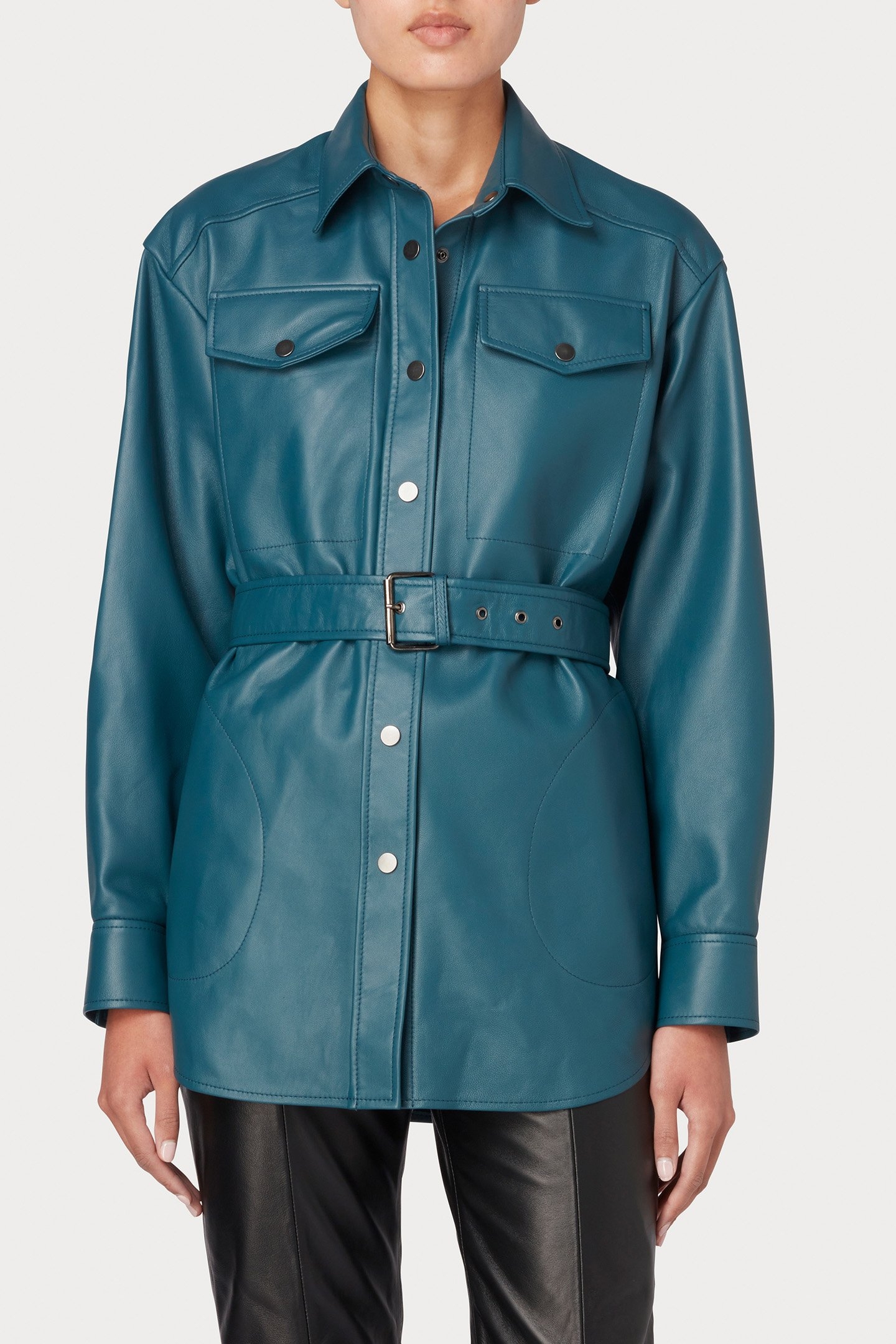 WOMENS SHIRT LEATHER PETROL BLUE 1