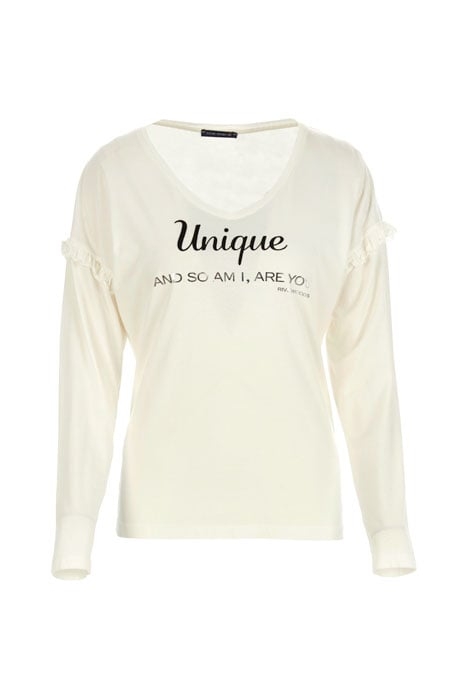 V-NECK TEE LS + DECO WHITE 1