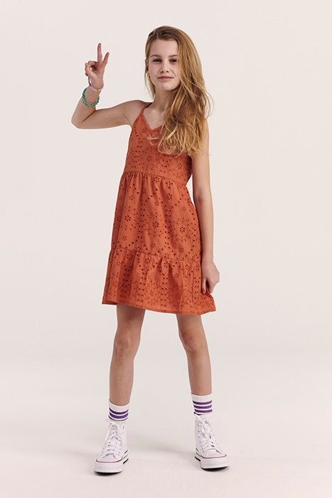 GIRLS JAKARTA DRESS BRODERIE ANGLAISE SPICE ROUTE BROWN 3