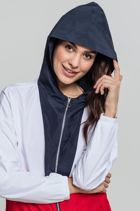 LADIES 3-TONE OVERSIZE WINDBREAKER NAVY/WHITE/FIRE RED 6