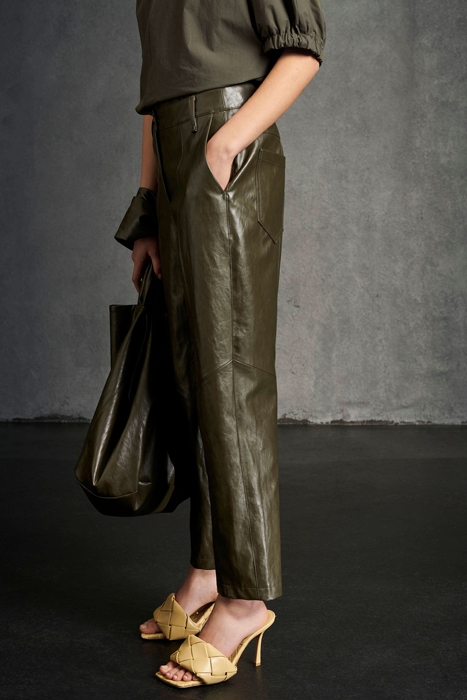 TAPERED FAKE LEATHER TROUSERS DARK OLIVE 2