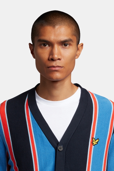 VERTICAL STRIPE CARDIGAN FLYER RED/ SPRING BLUE 4