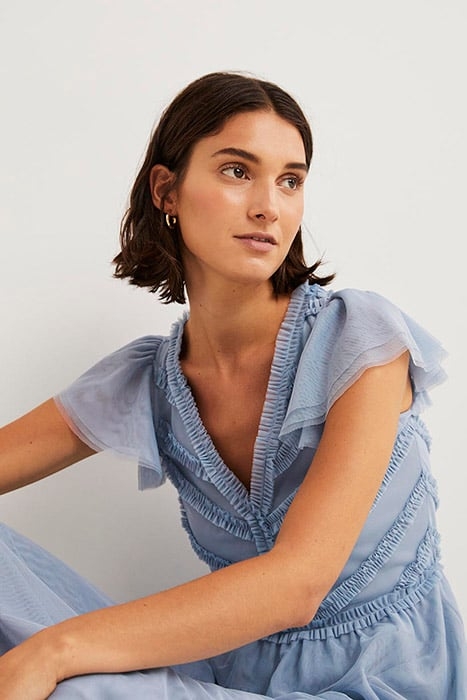 TULLE V-NECK MAXI PARTY DRESS BLU 4