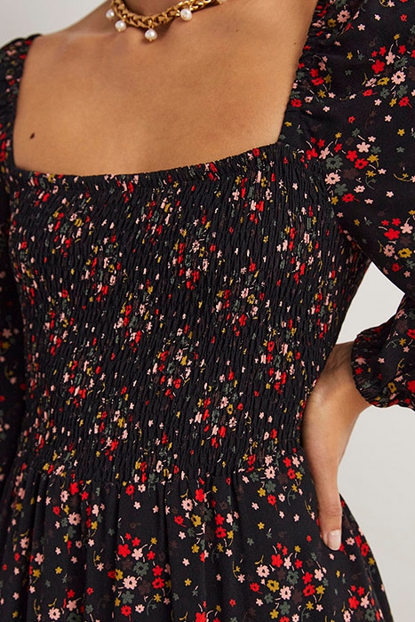 SQUARE NECK SMOCKED MAXI DRESS BLK 4