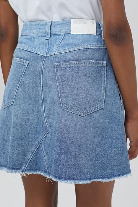 WOMEN DENIM PATCHWORK SKIRT MID BLUE 5