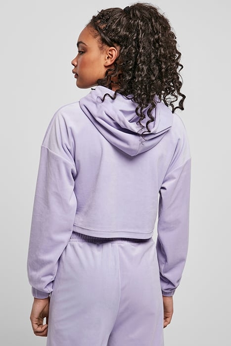 LADIES CROPPED VELVET OVERSIZED HOODY LAVENDER 3