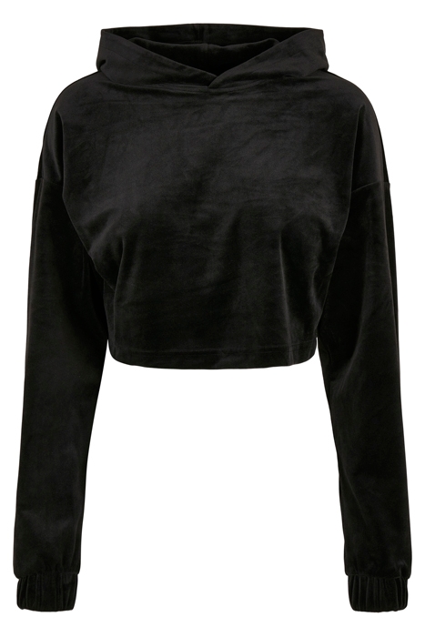 LADIES CROPPED VELVET OVERSIZED HOODY BLACK 1
