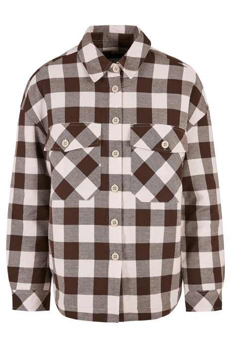 LADIES FLANELL PADDED OVERSHIRT PINK/BROWN 1