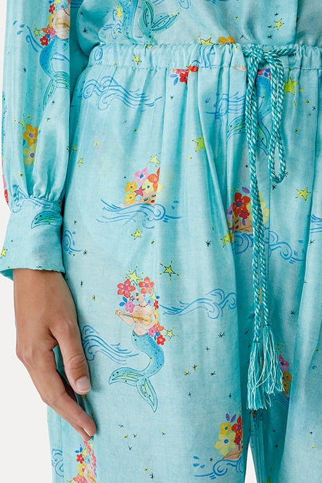 "THE MERMAIDS SONG" PRINT HABOTAI SILK PANTS ACQUA 5