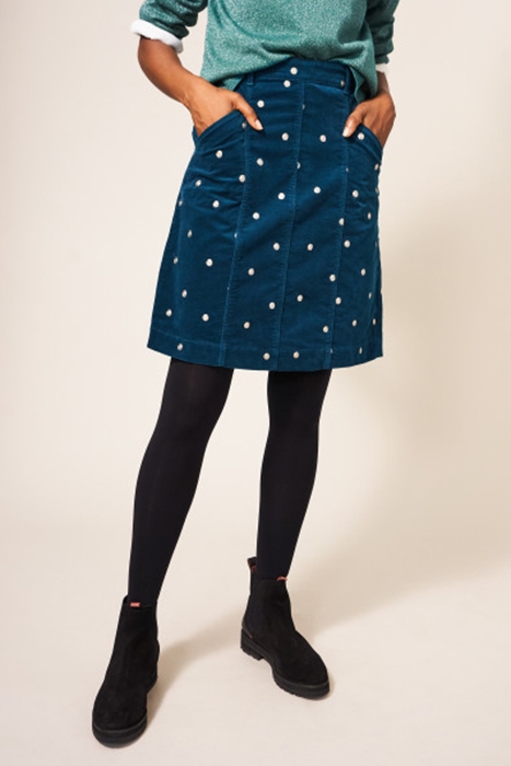 JOSIE VELVET EMBROIDERED SKIRT MID TEAL 2