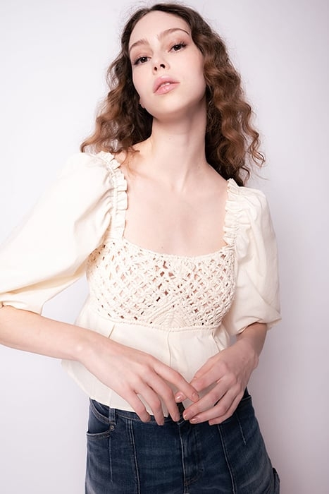 VIGONE TOP POPELINE CON INTREC BEIGE/CREAM 5