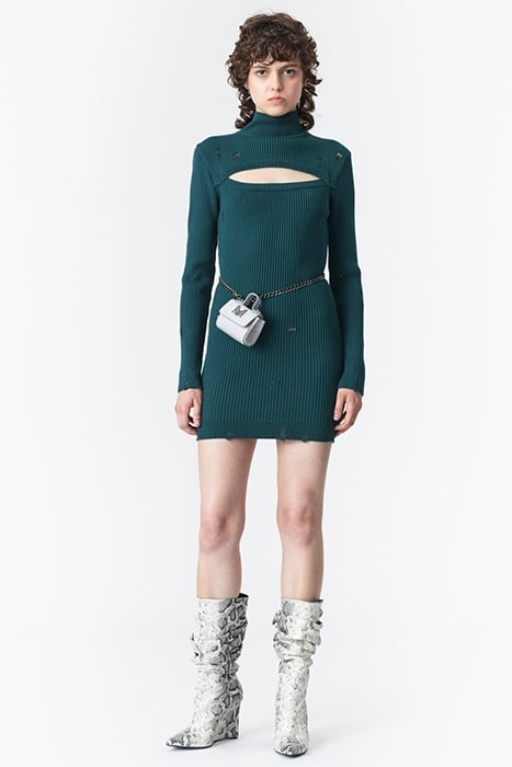CUT-OUT MINI KNIT DRESS DARK GREEN 1