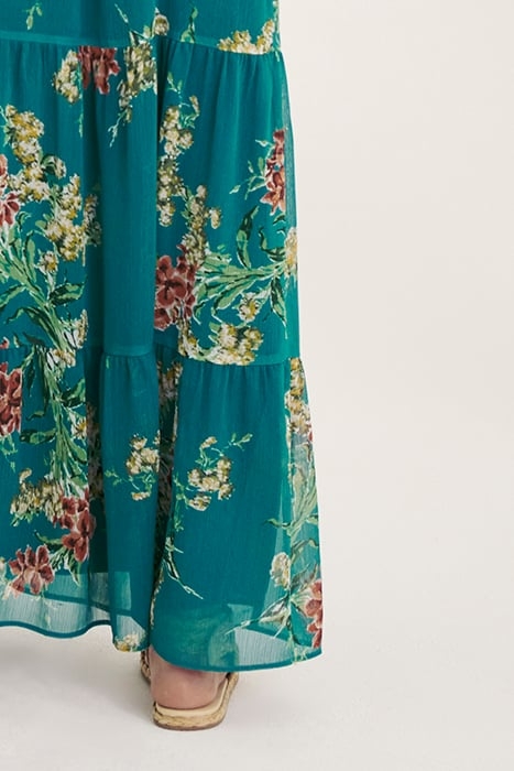 FLOWER BOUQUET PRINT RUFFLED RECYCLED VOILE DRESS 5