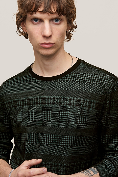 READE LS PATTERN MIX CREW WITH COLD DYE DARK MOSS 5