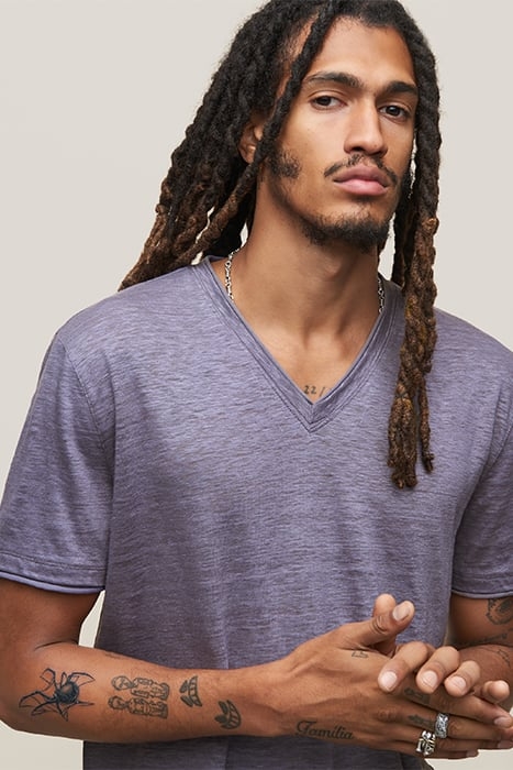 WOOSTER SLIM FIT SS LINEN V-NECK DRY LAVENDER 5