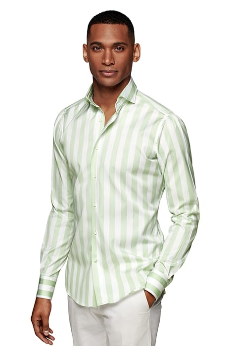 GREEN STRIPED EXTRA SLIM FIT SHIRT 1