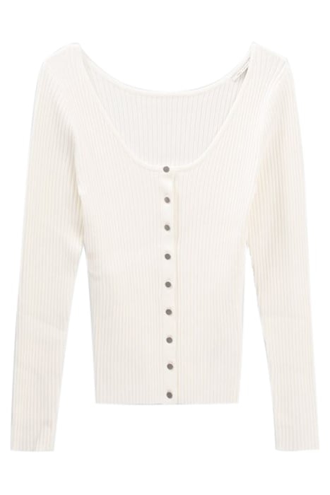 OFF-WHITE RIBBED KNIT BALLERINA NECK CARDIGAN 4