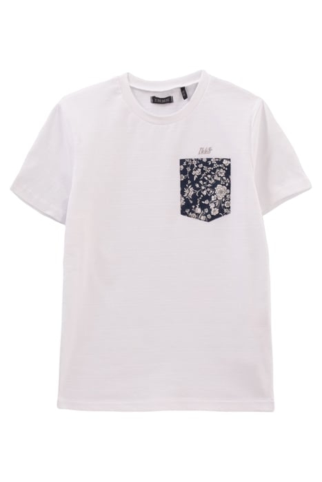 BOYS’ WHITE T-SHIRT WITH FLOWERY LIBERTY FABRIC POCKET 1