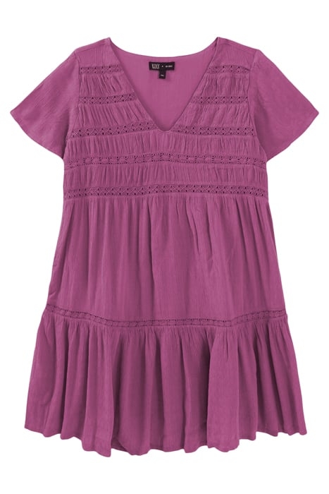GIRLS’ VIOLET WAFFLE DRESS WITH LACE BRAID 1