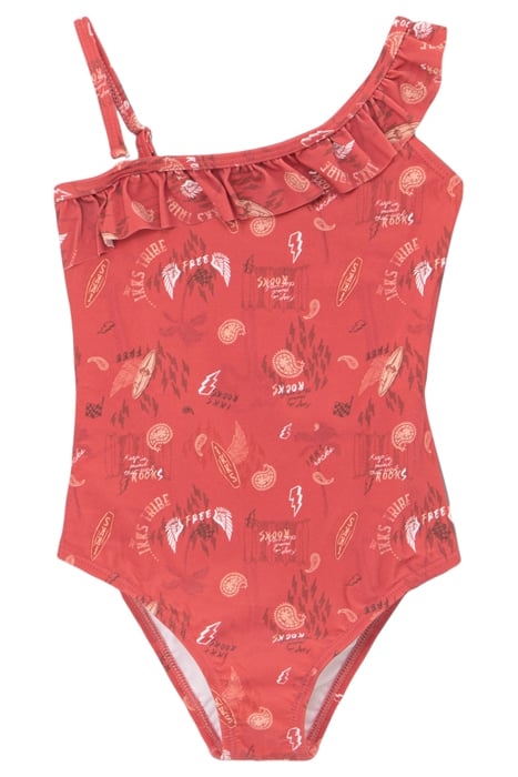 GIRLS’ RED SURF-ROCK PRINT SWIMSUIT 1