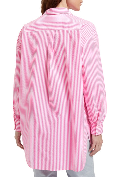 OVERSIZED POPLIN SHIRT IN FLUO PINK /WHITE STRIPE COMBO S 2