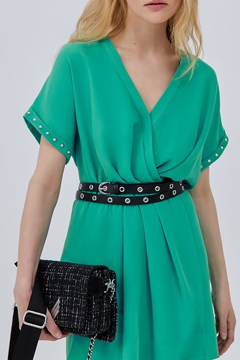 GREEN WRAP DRESS WITH STUDDED SLEEVES 3