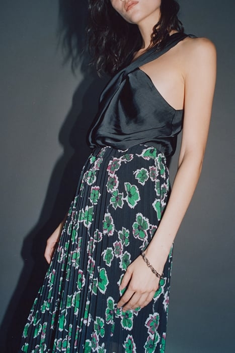 BLACK XL FLORAL PRINT LONG PLEATED SKIRT 6