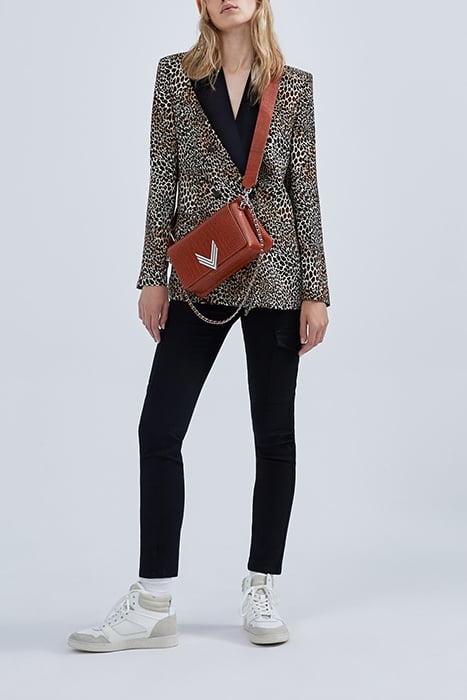 COGNAC SUIT JACKET WITH BABY LEOPARD PRINT 2