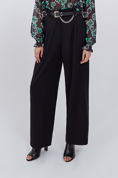 BLACK BELTED HIGH-WAIST WIDE-LEG TROUSERS 1
