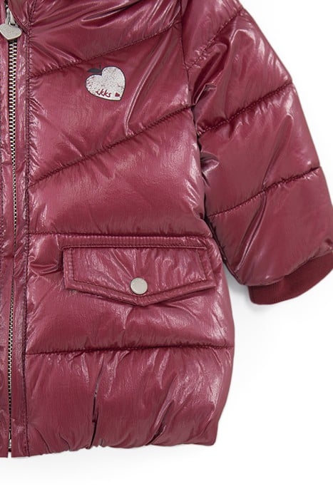 BABY GIRLS’ METALLIC BURGUNDY HOODED PADDED JACKET 3