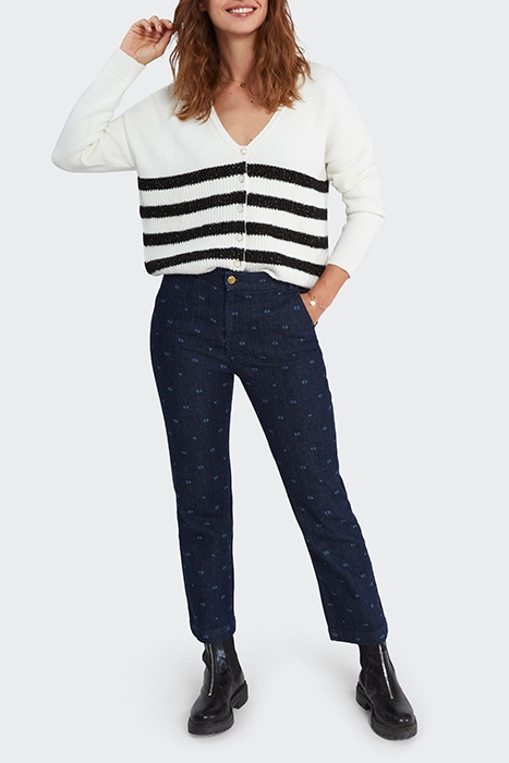WHITE KNIT CARDIGAN WITH BLACK STRIPES 3