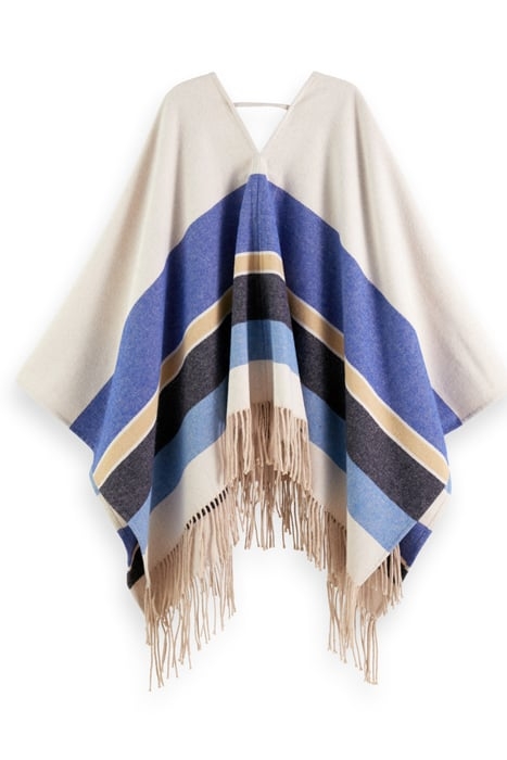 WOOL BLEND STRIPED PONCHO BLUE BOLD STRIPE 5