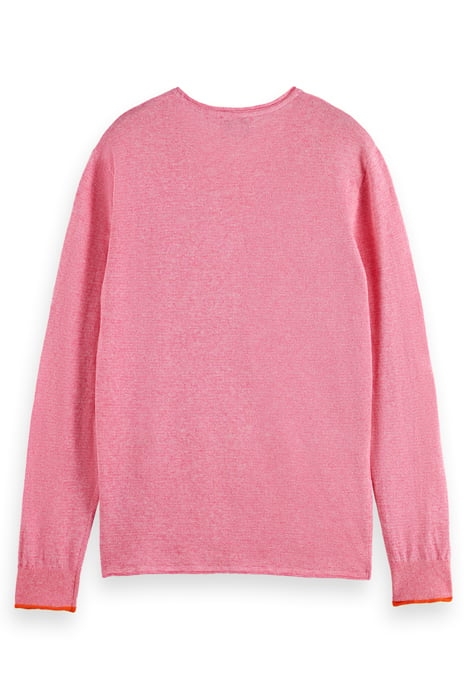 LINEN COTTON BLEND CREW NECK TROPICAL PINK 2