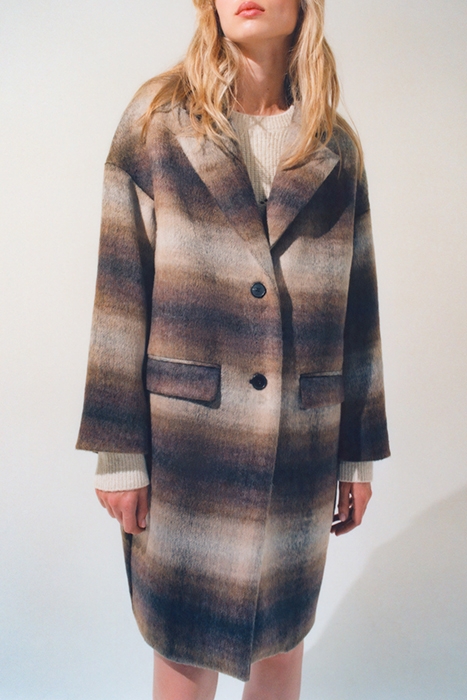SIENNA BLURRED CHECK WOOL FABRIC COAT CAMEL 6