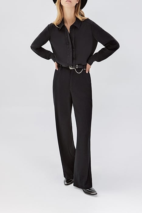 PURE EDITION- BLACK SILK SHIRT WITH EYELETS BLACK 3