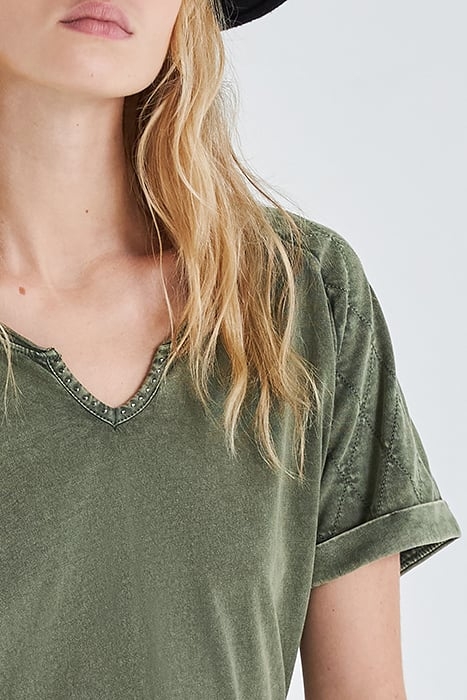 KHAKI QUILTED-SLEEVE T-SHIRT ARMY 5